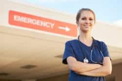 Doctor in front of ER.